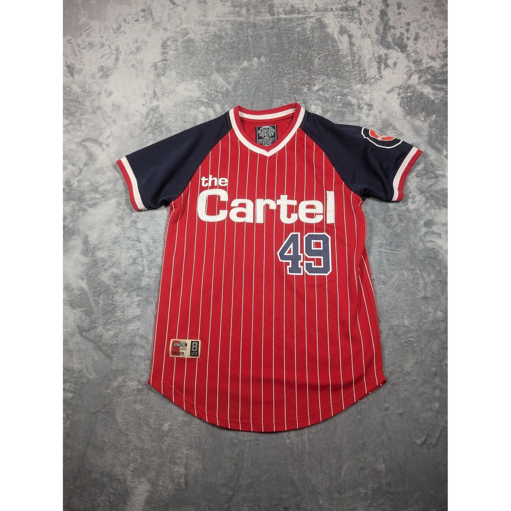 Bleecker & Mercer Shirt Mens Small Red Pinstripe Baseball Jersey The Cartel 49